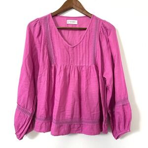 Lucky Brand Peasant Blouse Top S Pink Lace Boho Romantic Cottagecore